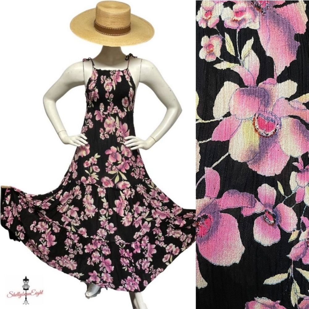 FREE PEOPLE Garden Party Full Floral Maxi Dress Peasant Festival Boho Retro XS